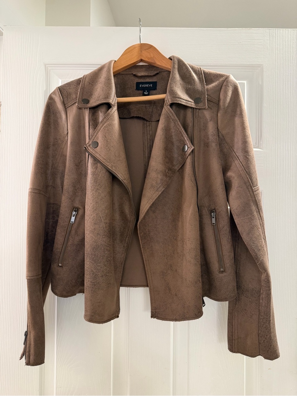 Evereve Brown Faux Suede Moto Jacket